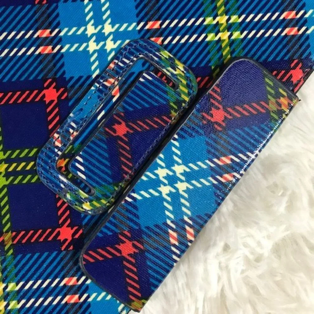 NWOT Blue Plaid 4th Generation IPad 2 IPad 3 Folio Cover Magnetic Flap Closure